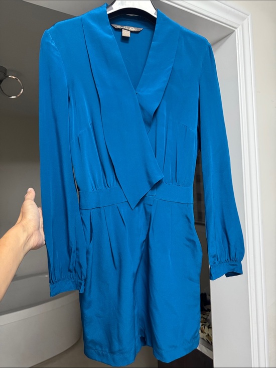 Kobi Halperin Pants - Kobi Halperin Bright Teal Silk Surplice Romper